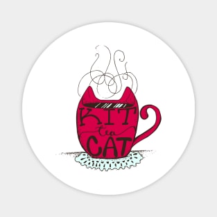 Kitty Cat - Tea Lover Lettering Art - Visual Pun - Mug - Red and Light Green Magnet